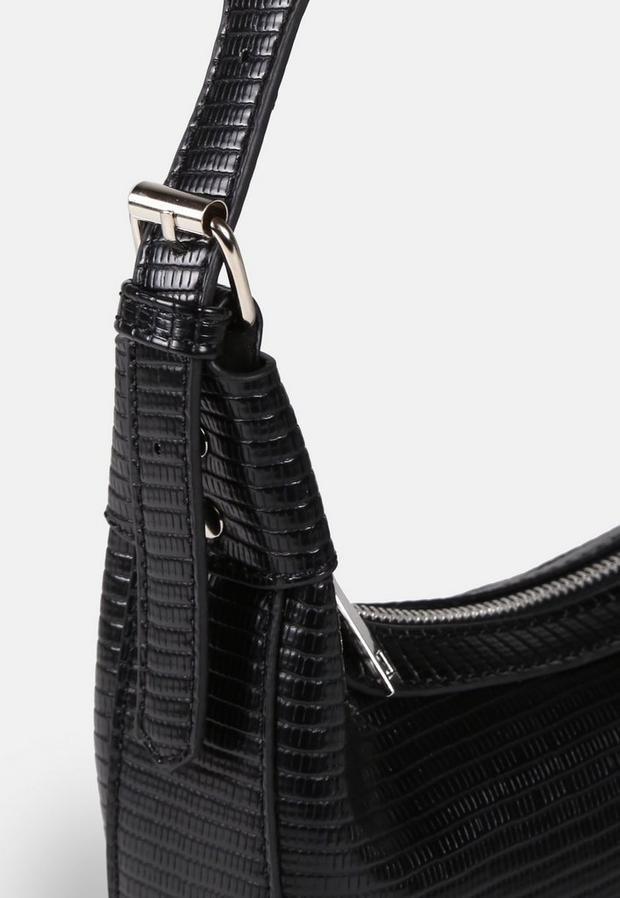 Black Snake Effect Saddle Shoulder Bag, , large image number 3