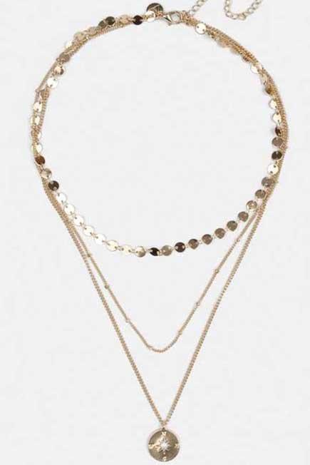 Gold Look Compass Layered Necklace, Women, , large image number 1
