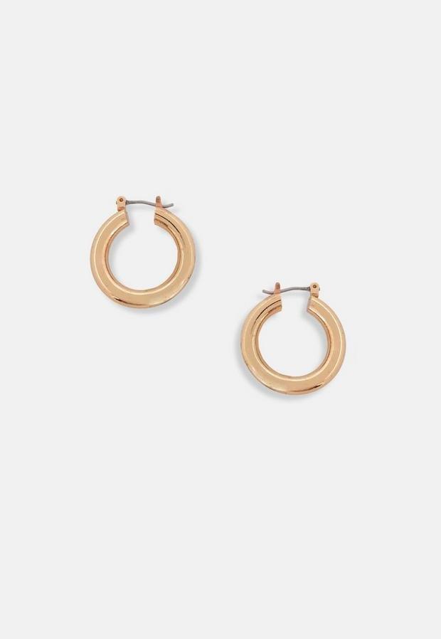 Gold Look Chunky Mini Hoop Earrings, Women, , large image number 0