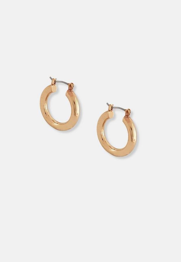 Gold Look Chunky Mini Hoop Earrings, Women, , large image number 2