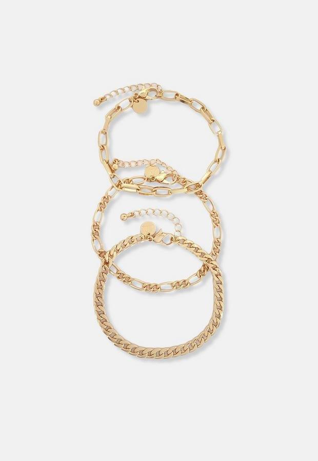 Gold Look Chain Bracelet 3 Pack, Women, , large image number 1