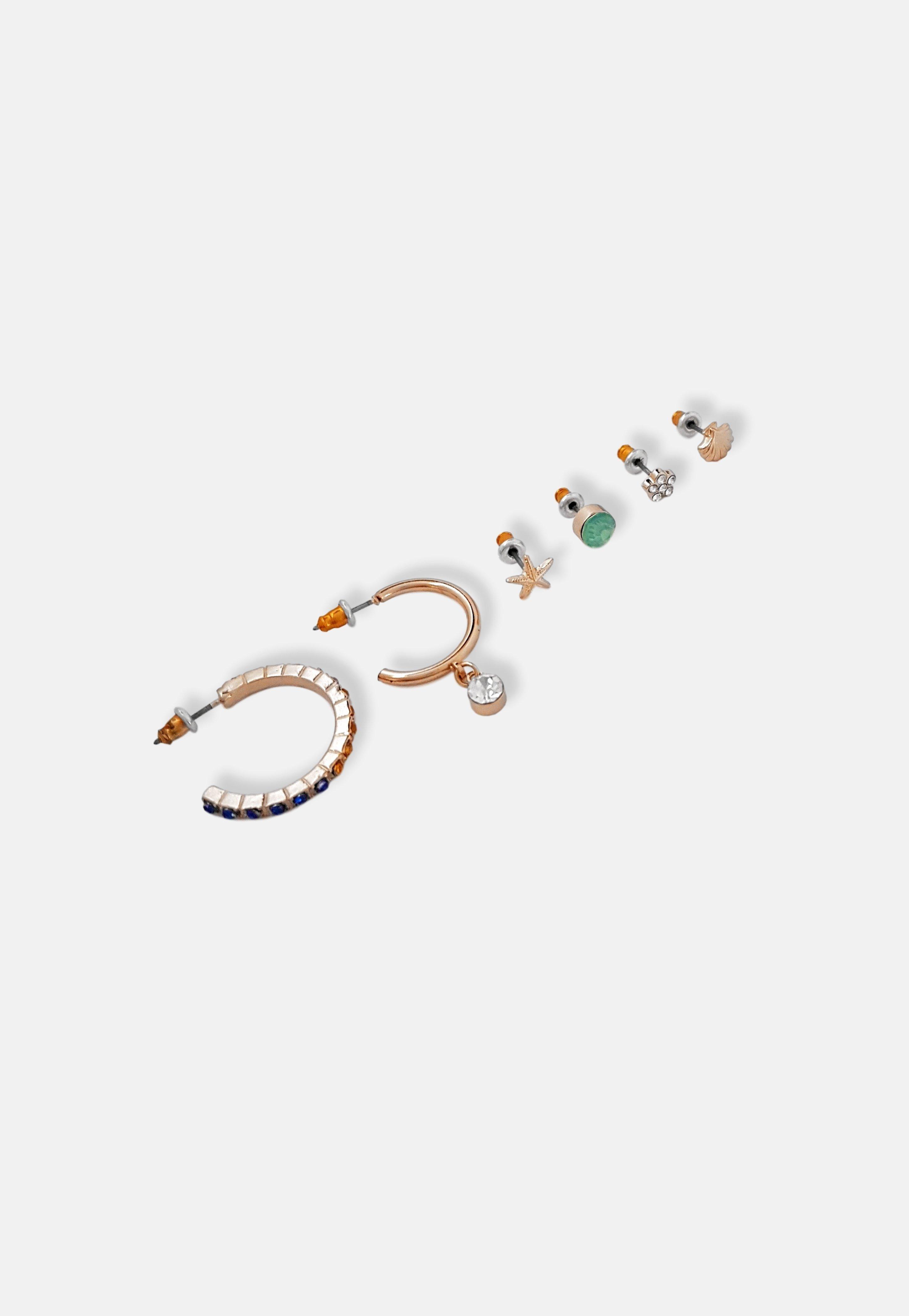 Gold Shell Studs And Hoop Set 6 Pack, Women, , large image number 0