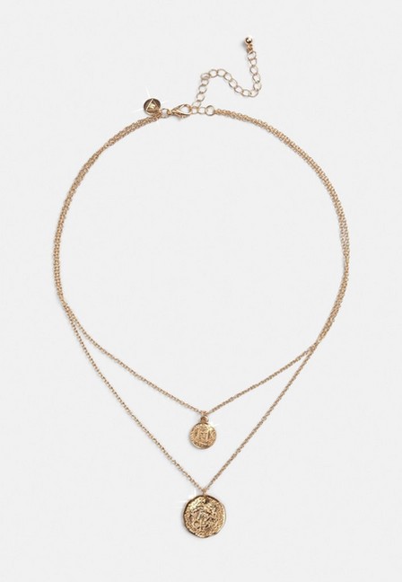 Missguided - Gold Double Gold Coin Pendants, Women
