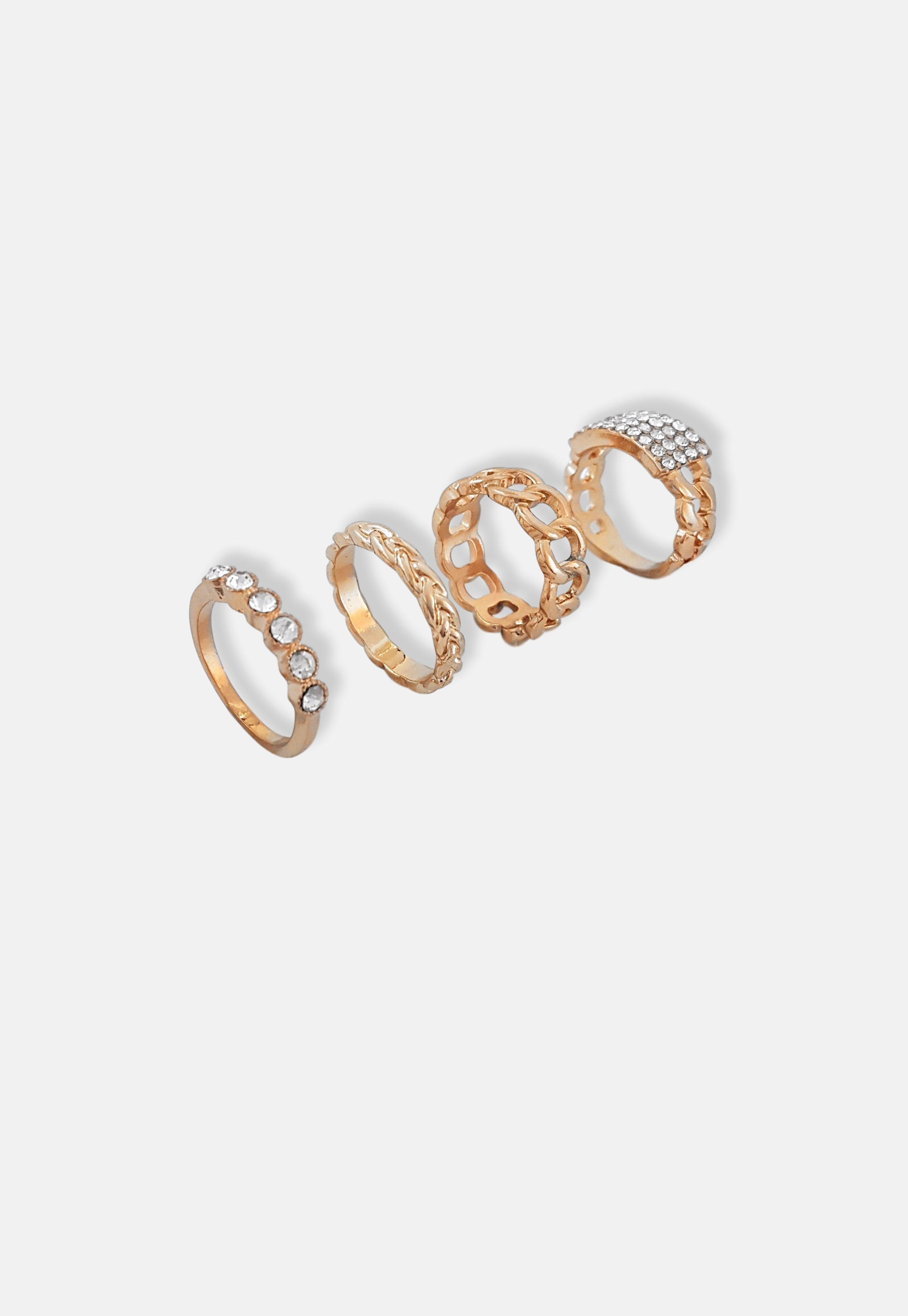 Gold Pave Chain Ring Pack, Women, , large image number 1