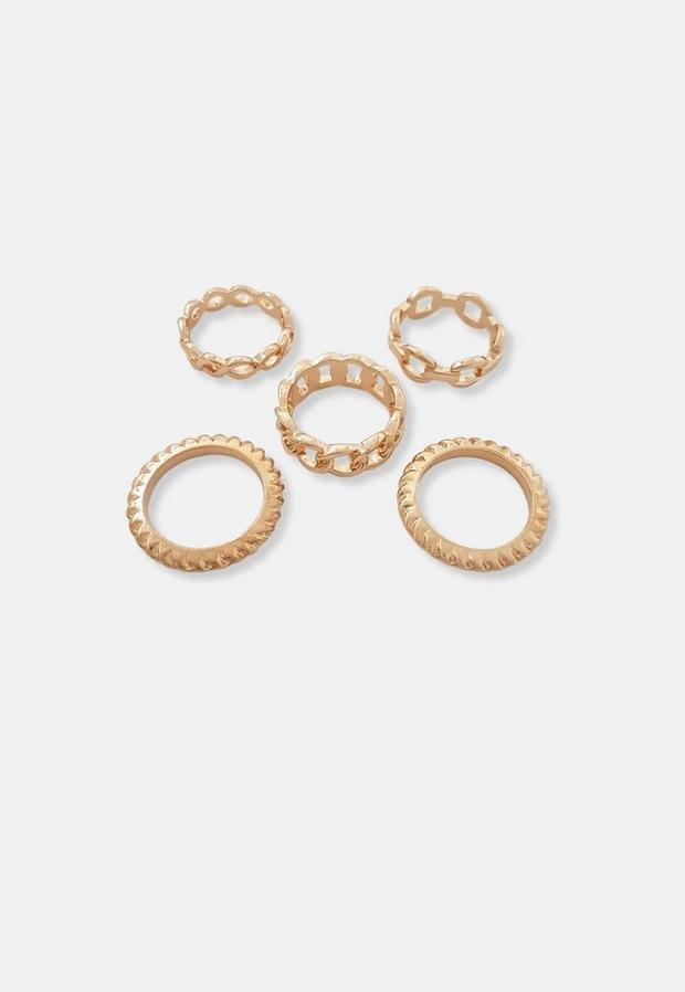 Gold Chain Stacked Rings, Women, , large image number 0