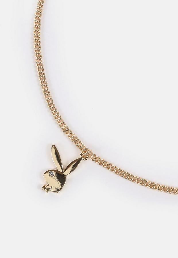 Gold Look Playboy X Missguided Look Bunny Pendant Necklace, Women, , large image number 0
