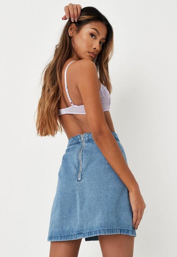 Blue Single Split Denim Mini Skirt, Women, , large image number 3