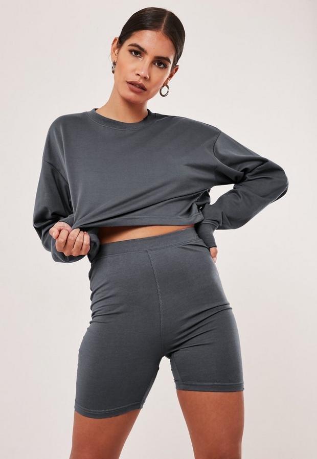Dark Grey Charcoal Cycling Shorts, Women, , large image number 0