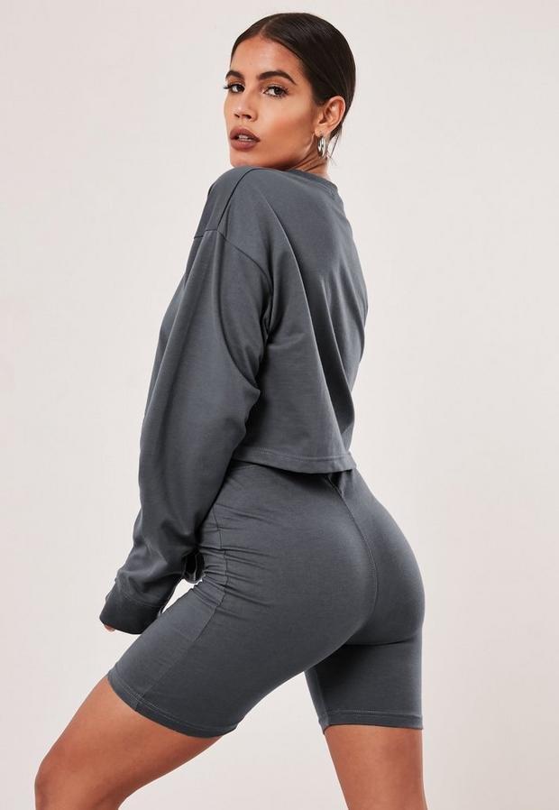 Dark Grey Charcoal Cycling Shorts, Women, , large image number 1