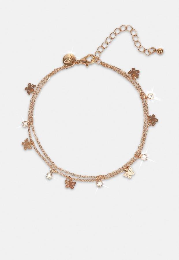 Gold Gold Look Butterfly Anklet, , large image number 0