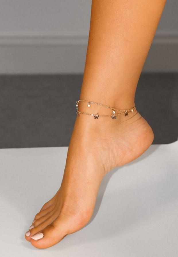 Gold Gold Look Butterfly Anklet, , large image number 1