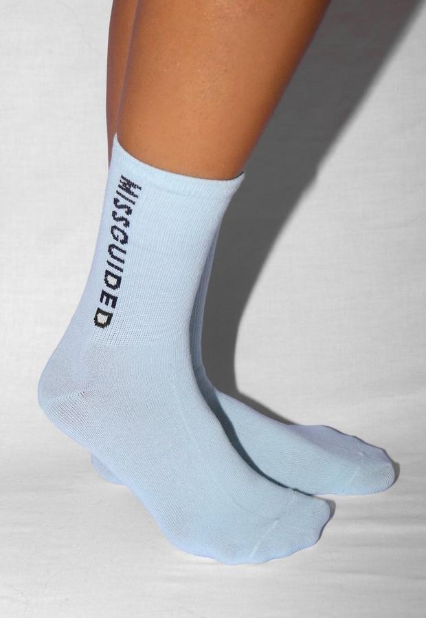 Multi Blue And Grey Missguided Slogan Socks 3 Pack, Women, , large image number 0