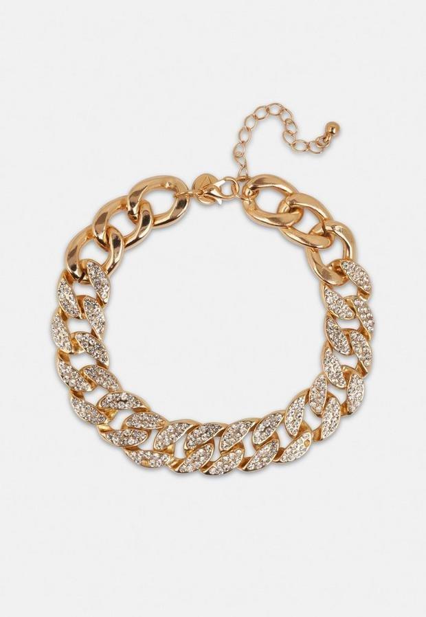 Gold Look Pave Crystal Chain Anklet, , large image number 0
