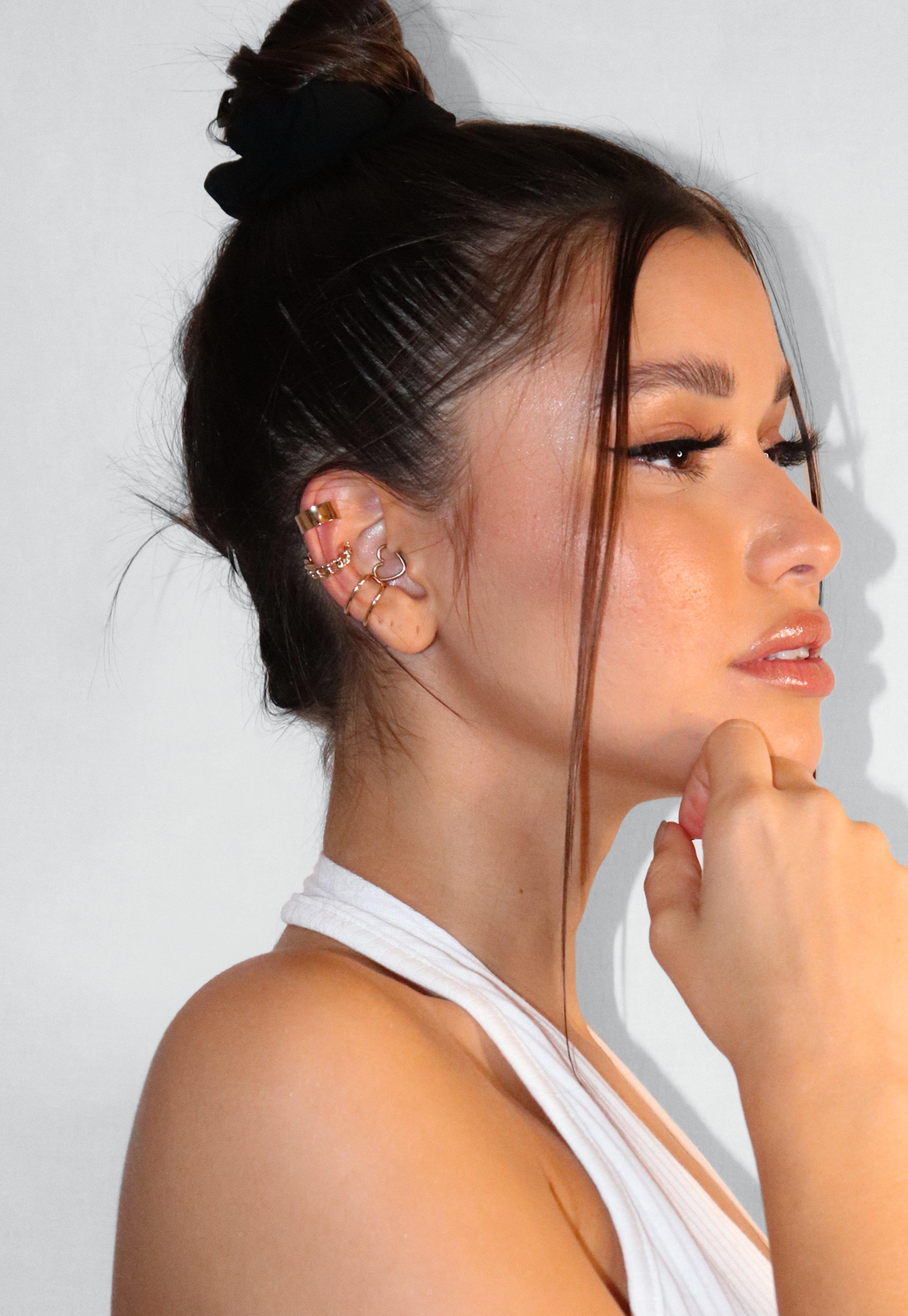 Gold Ear Cuff Set With Strass, Women, , large image number 1