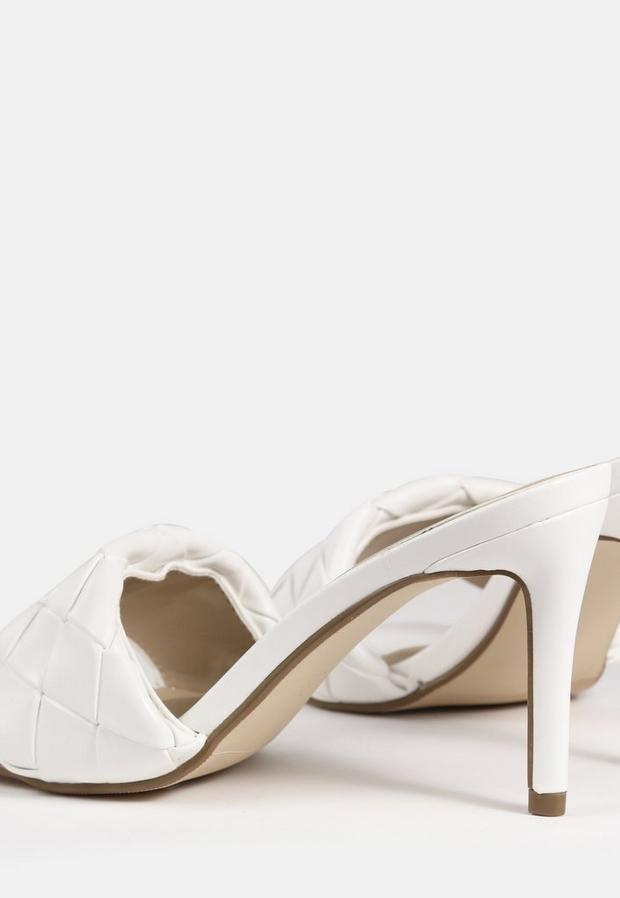 White Square Toe Woven Mules, Women, , large image number 1