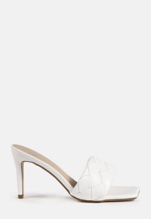 White Square Toe Woven Mules, Women, , large image number 2