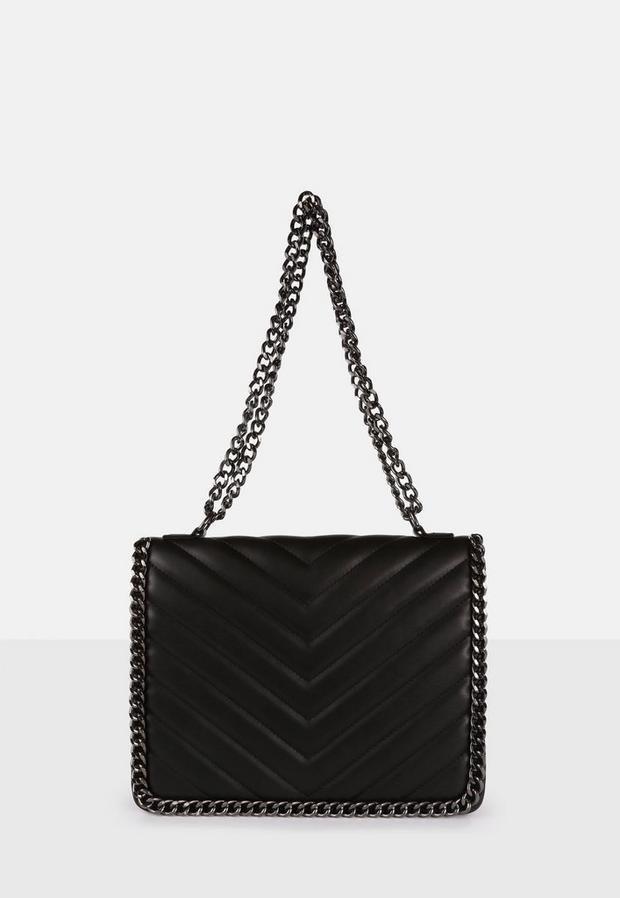 Black Chevron Quilted Chain Bag, Women, , large image number 2
