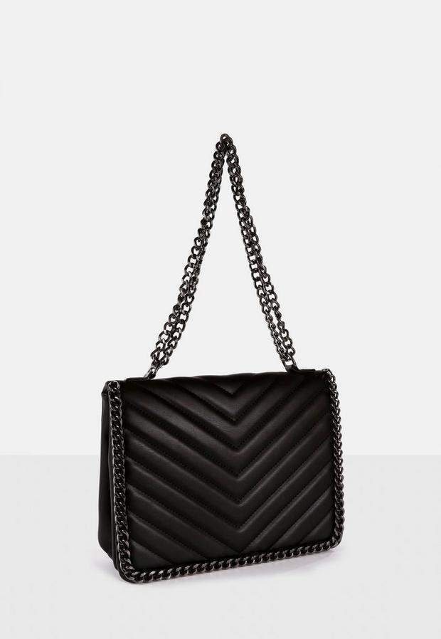 Black Chevron Quilted Chain Bag, Women, , large image number 3