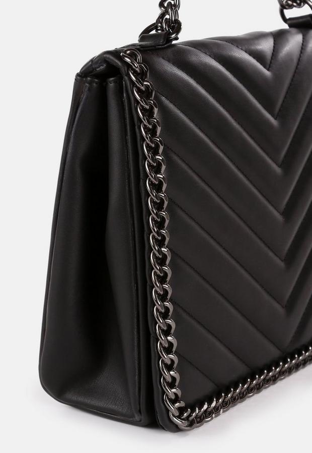 Black Chevron Quilted Chain Bag, Women, , large image number 4