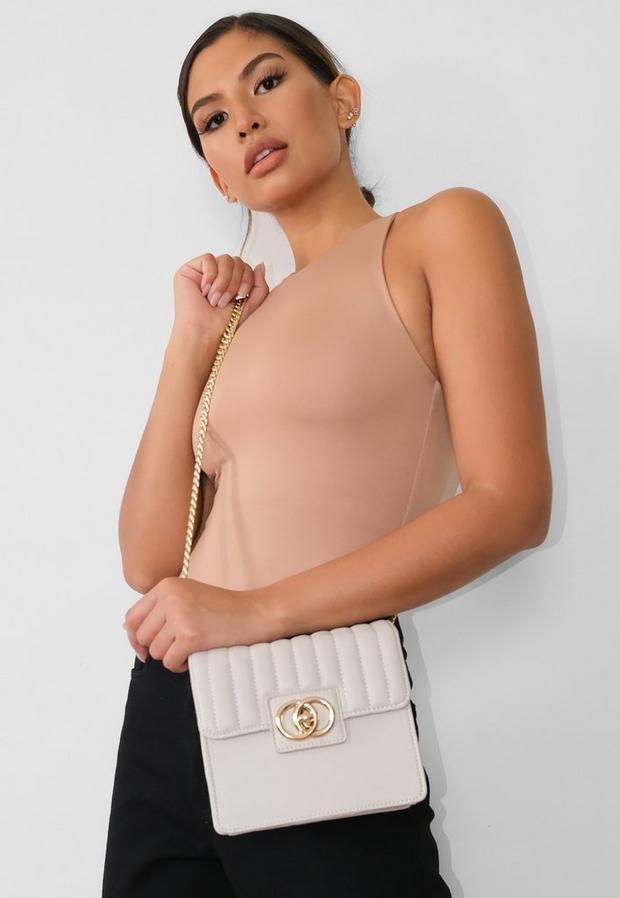 Cream Quilted Double Ring Cross Body Bag, Women, , large image number 1
