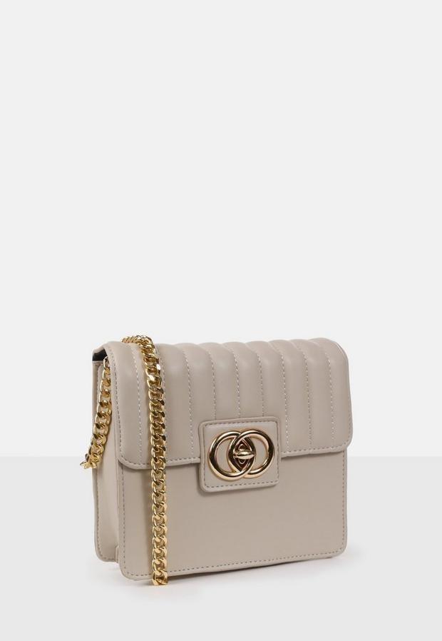 Cream Quilted Double Ring Cross Body Bag, Women, , large image number 2
