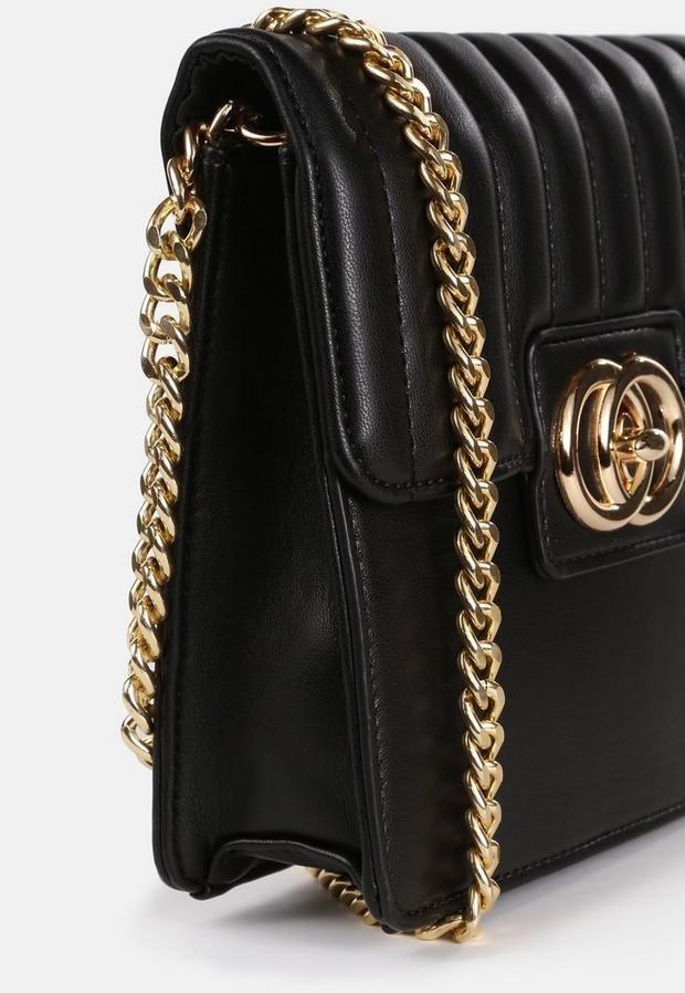 Black Quilted Double Ring Cross Body Bag, Women, , large image number 3