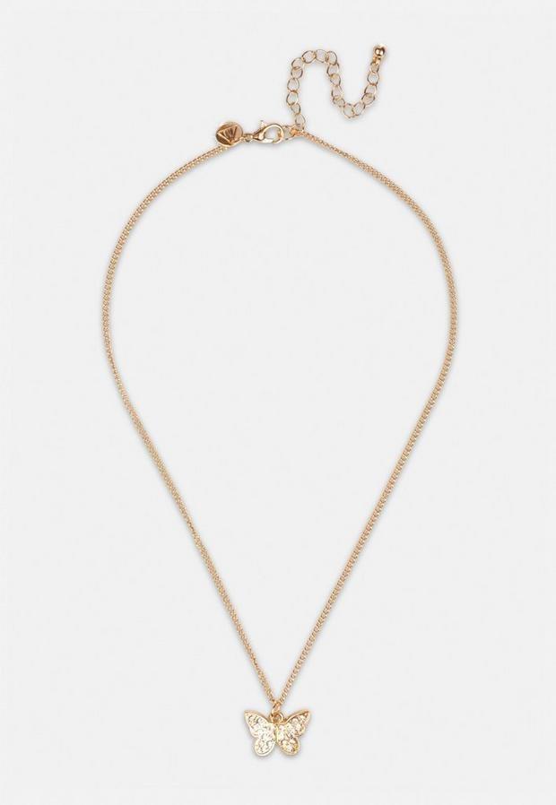 Gold Look Ditsy Butterfly Pendant Necklace, Women, , large image number 0