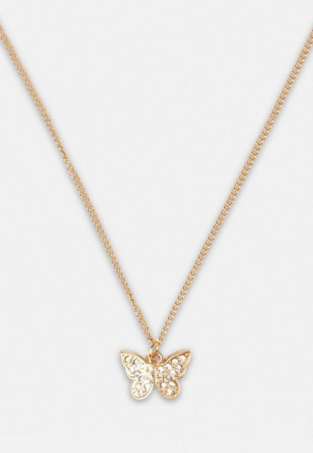 Gold Look Ditsy Butterfly Pendant Necklace, Women, , large image number 2