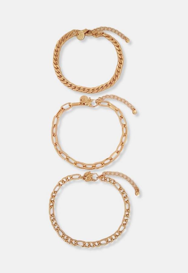 Gold Gold Look Chain Anklets 3 Pack, , large image number 1