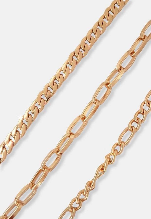 Gold Gold Look Chain Anklets 3 Pack, , large image number 2