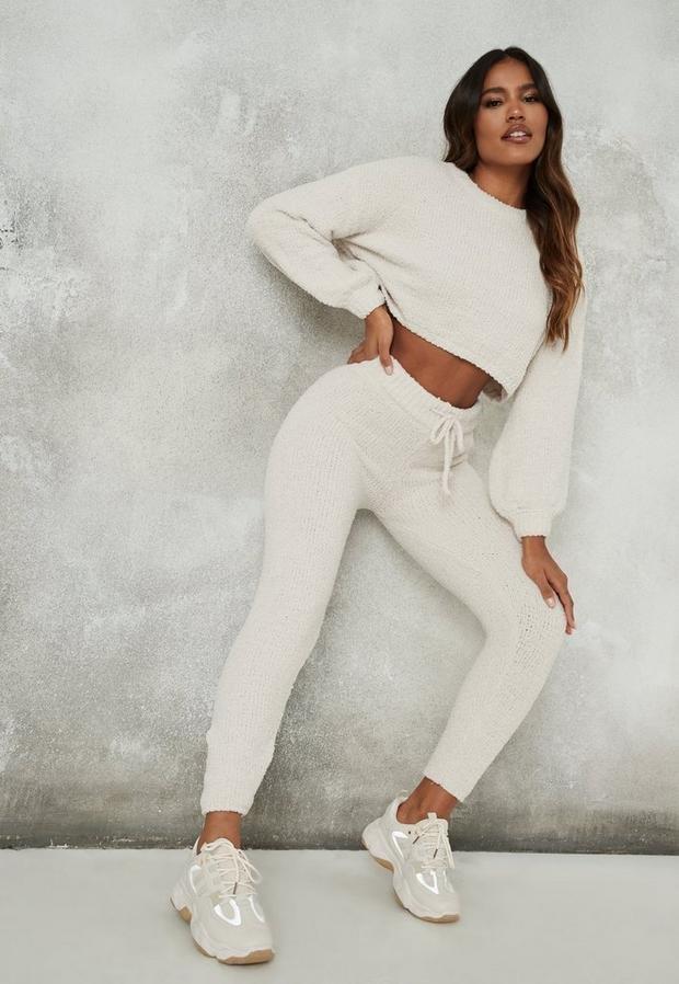 Cream Fluffy Knit Balloon Sleeve Jumper, Women, , large image number 1