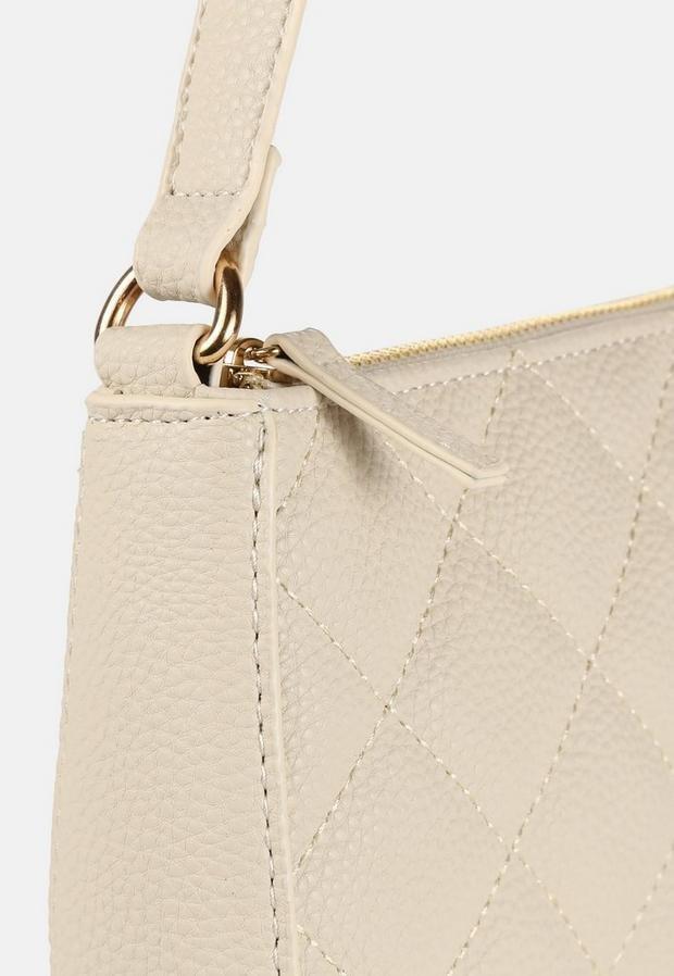 Cream Diamond Quilted Faux Leather Shoulder Bag, Women, , large image number 3