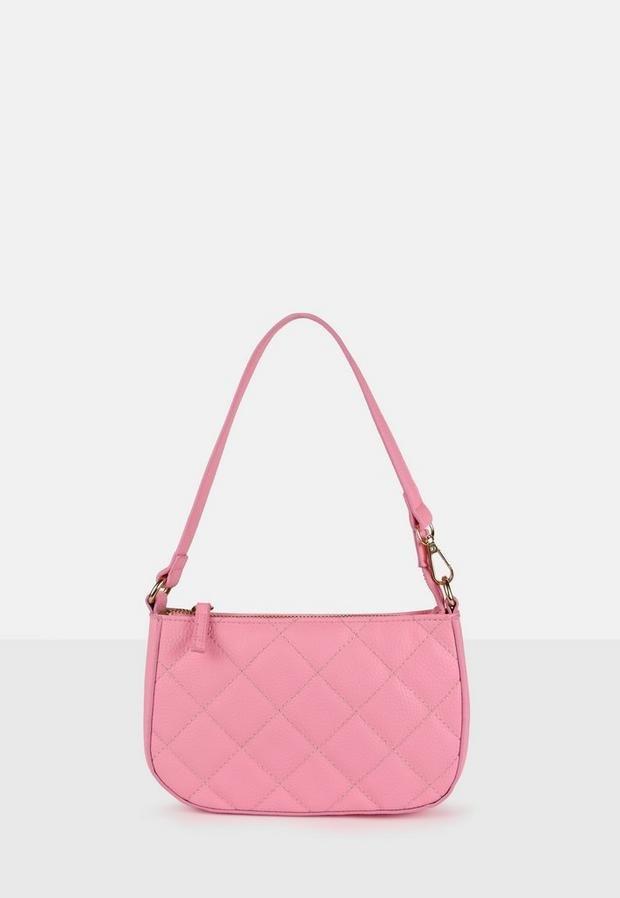 Pink Diamond Quilted Faux Leather Shoulder Bag, Women, , large image number 0