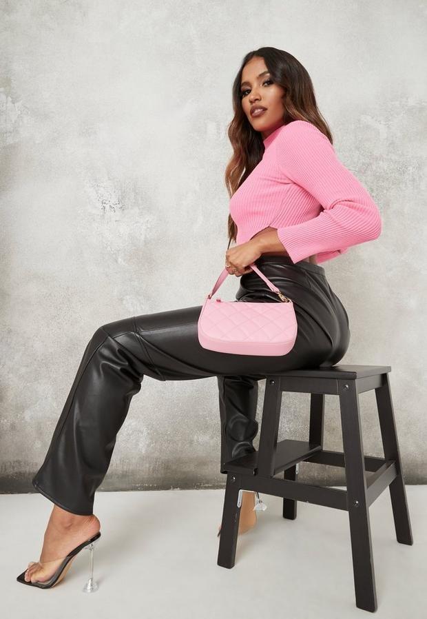 Pink Diamond Quilted Faux Leather Shoulder Bag, Women, , large image number 1