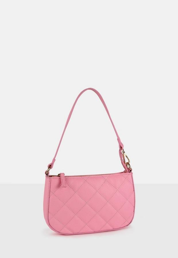 Pink Diamond Quilted Faux Leather Shoulder Bag, Women, , large image number 2