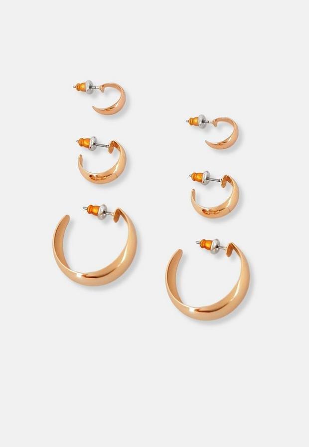 Gold Look Chunky Hoop Earrings 3 Pack, Women, , large image number 2