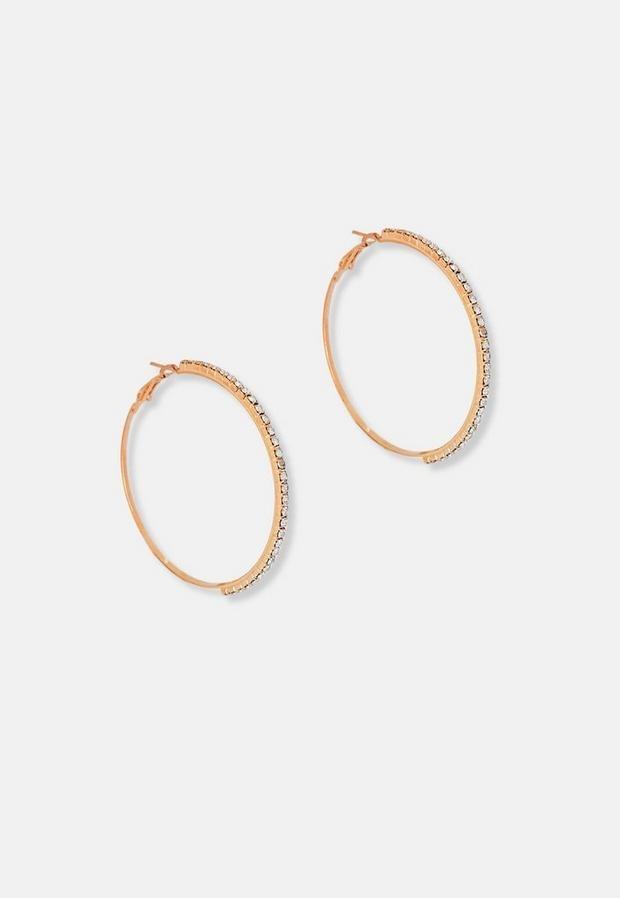 Gold Look Diamante Hoop Earrings, , large image number 0