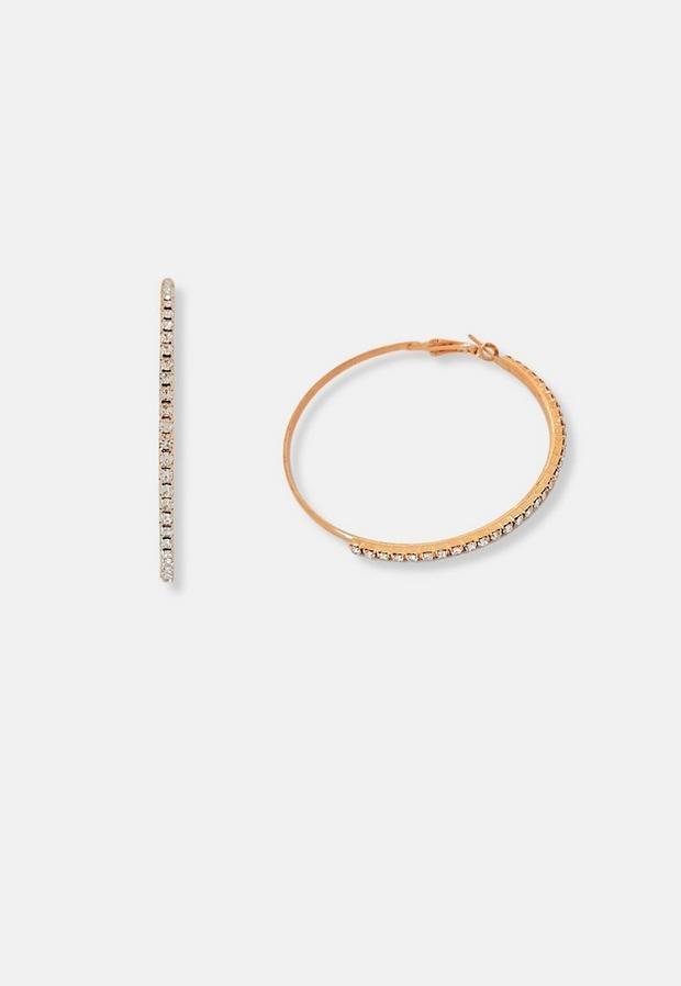 Gold Look Diamante Hoop Earrings, , large image number 2