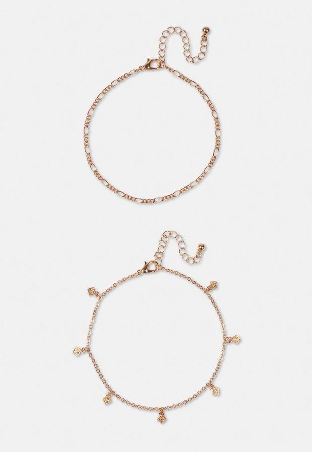 Gold Look Diamante Drop Anklet, Women, , large image number 0