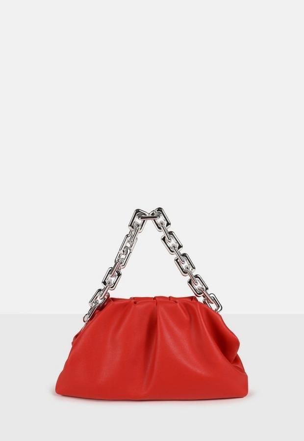 Red Rectangular Chain Pouch Bag, Women, , large image number 0
