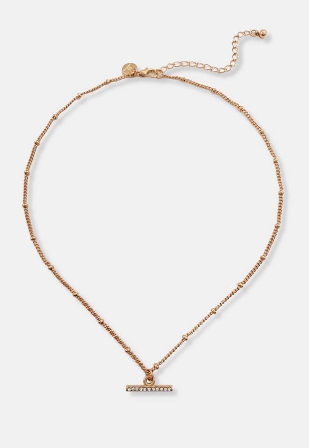 Gold Look Gift T Bar Diamante Pendant Necklace, Women, , large image number 3