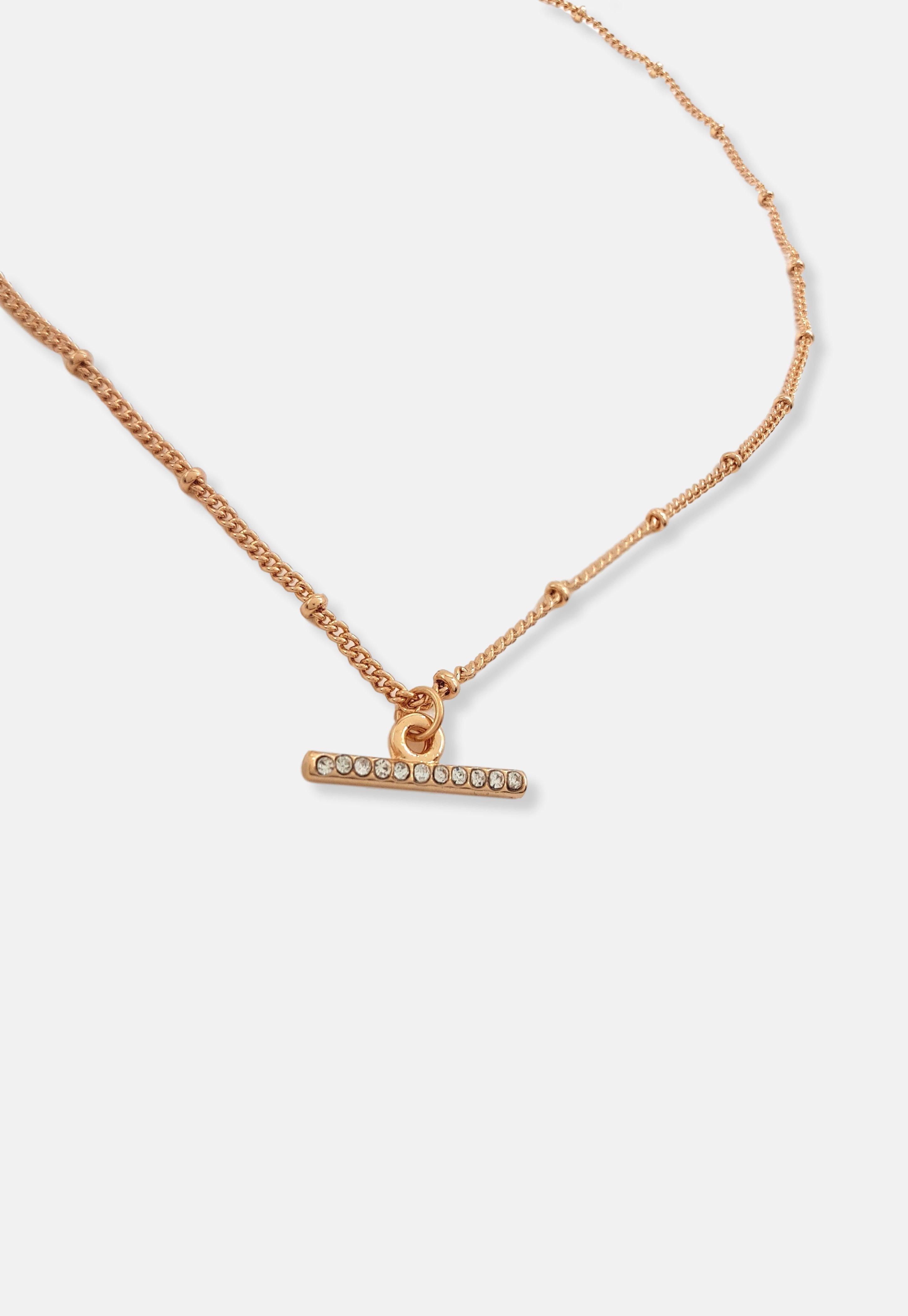 Gold Look Gift T Bar Diamante Pendant Necklace, Women, , large image number 4