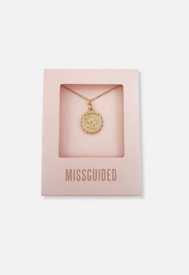 Gold Look Gift Rope Edge Coin Pendant Necklace, Women, , large image number 0