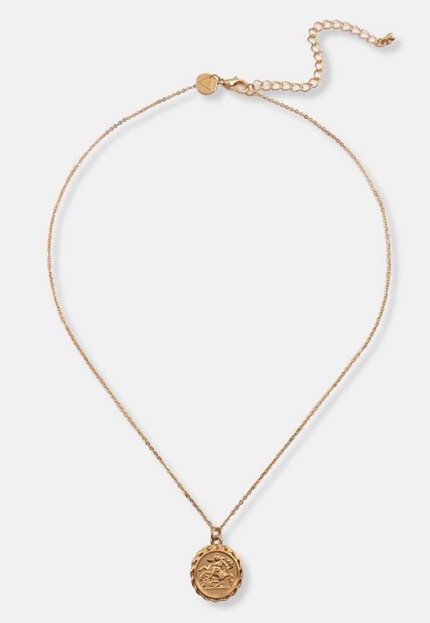 Gold Look Gift Rope Edge Coin Pendant Necklace, Women, , large image number 3