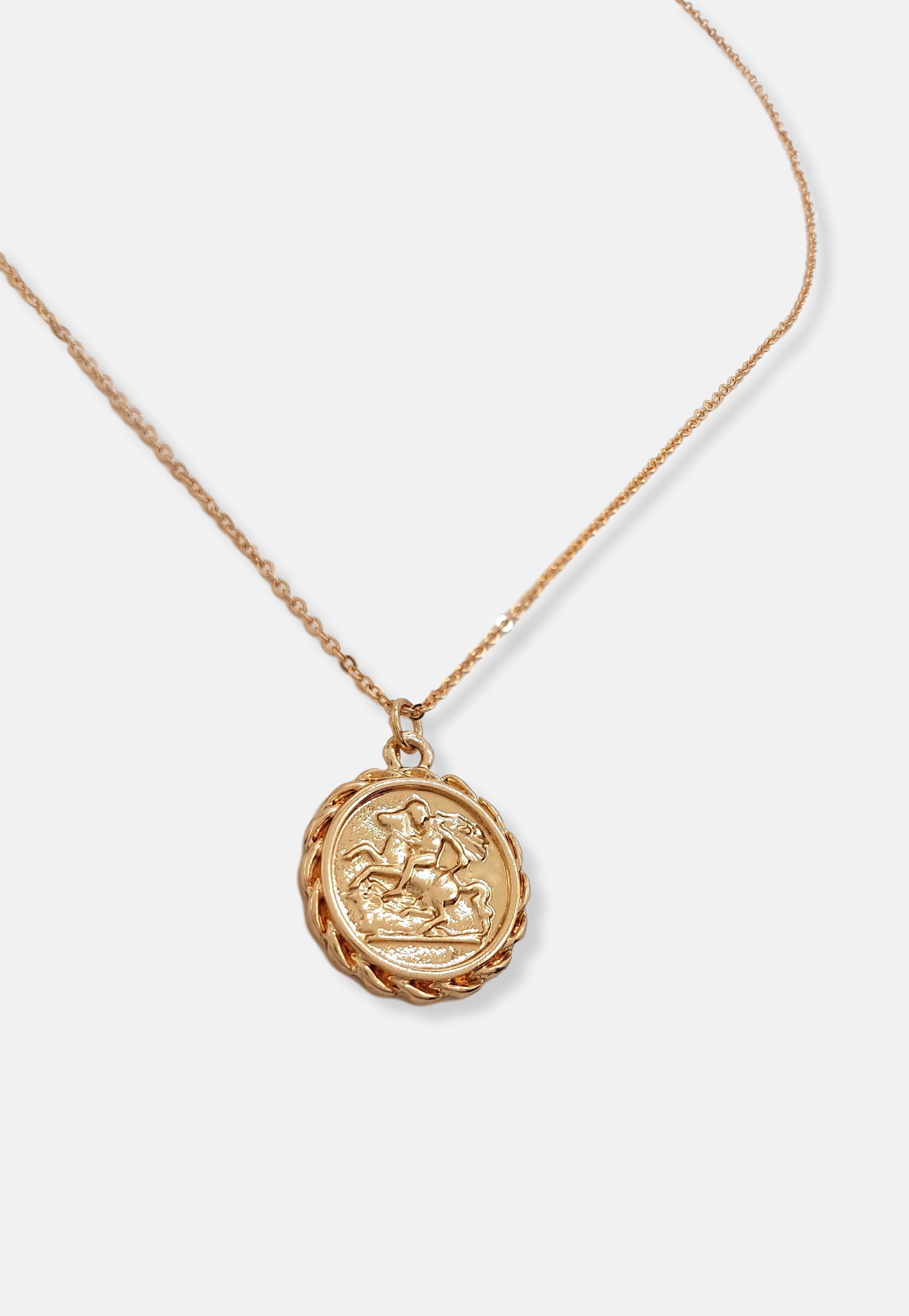 Gold Look Gift Rope Edge Coin Pendant Necklace, Women, , large image number 4