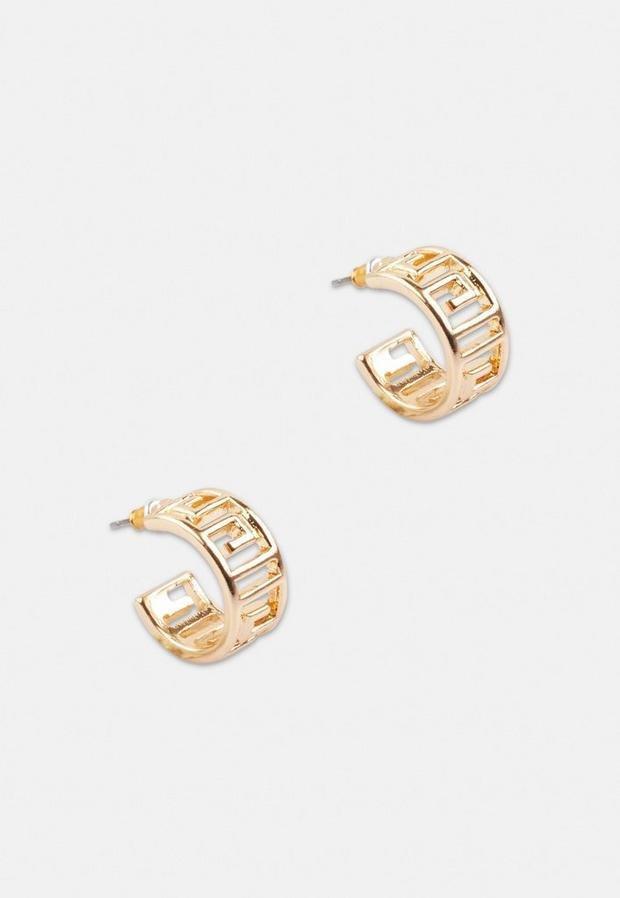 Gold Look Scroll Mini Hoop Earrings, , large image number 2