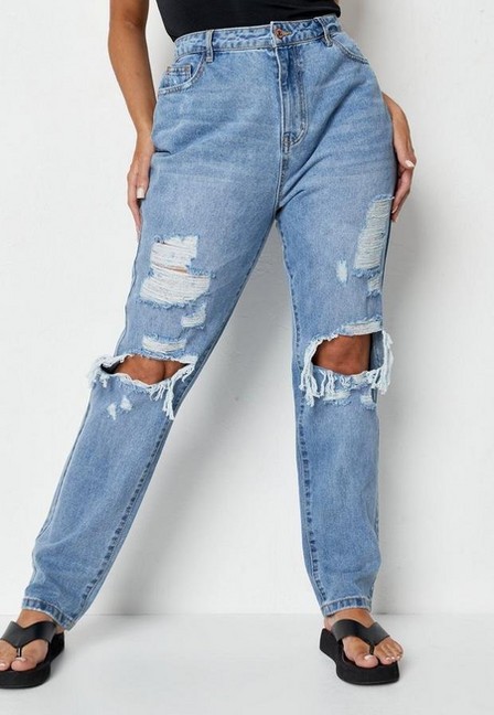 Missguided - Blue Plus Size Wrath Shredded Jeans, Women