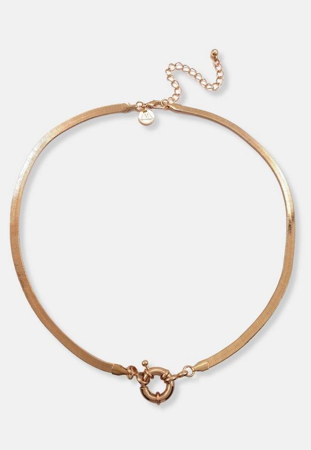 Gold Look Flat Snake Clasp Necklace, , large image number 0