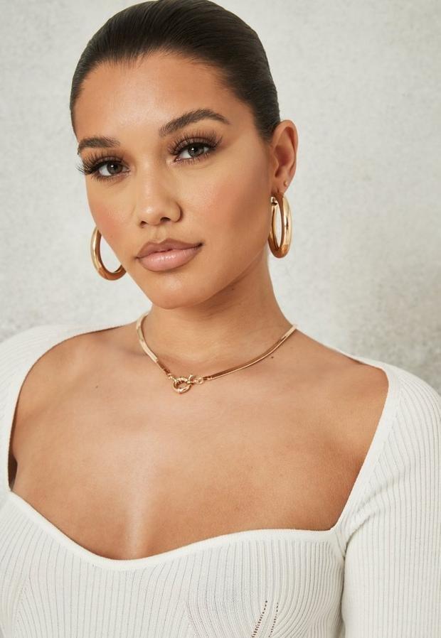Gold Look Flat Snake Clasp Necklace, , large image number 1