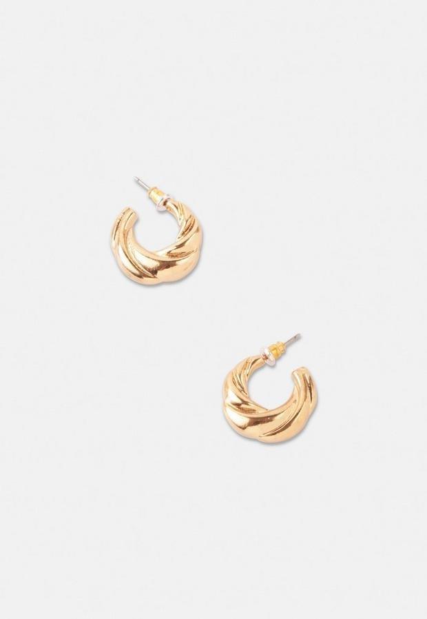 Gold Look Round Twist Mini Hoop Earrings, Women, , large image number 1